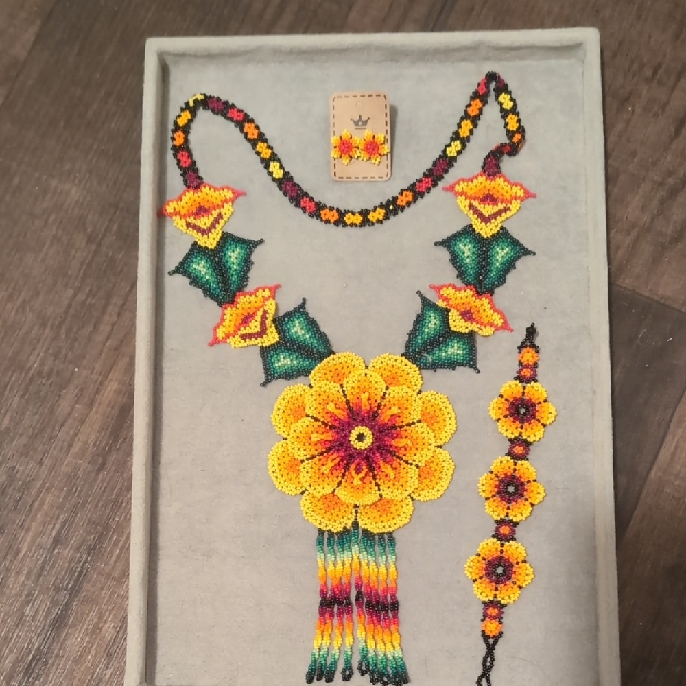 Handcrafted 3D Floral Beaded Jewelry Set
